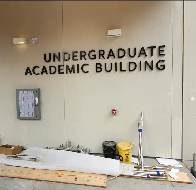 Exterior dimensional letters reading Undergraduate Academic Building