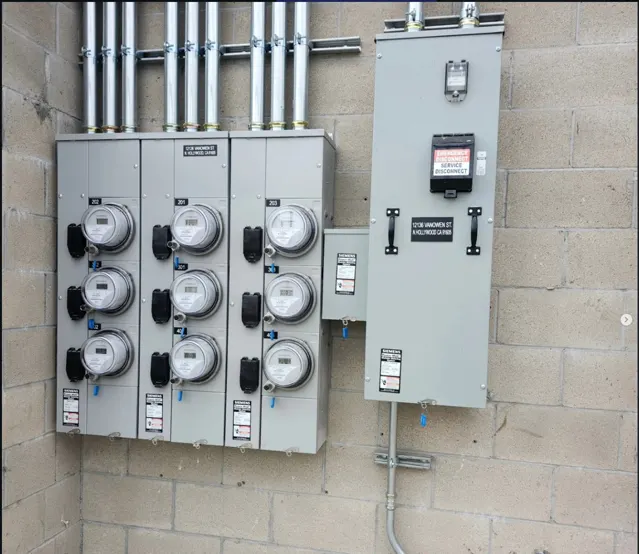 Multi-tenant electrical meter bank with address and unit labels